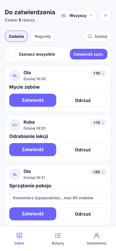 Rutino - zatwierdzanie przez rodzica